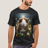 Bruine en witte cavia maan en madeliefjes, t-shirt (Voorkant)