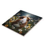 Bruine en witte cavia maan en madeliefjes, tegeltje (Zijkant)