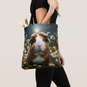 Bruine en witte cavia maan en madeliefjes, tote bag