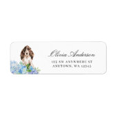 Bruine en witte Cocker Spaniel Blauwe Hortensia Etiket (Voorkant)