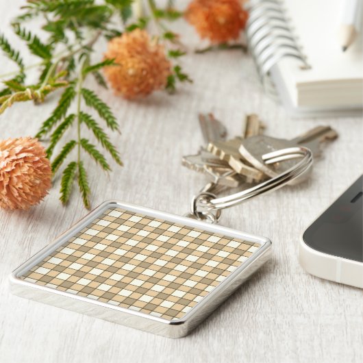 Bruine en witte controleblokken sleutelhanger (Zijkant)