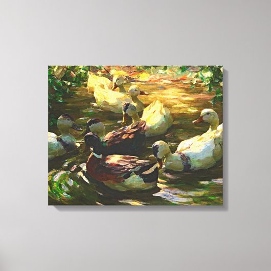 bruine en witte eenden in een hond canvas afdruk (Voorkant)