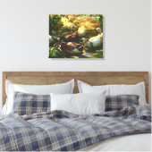 bruine en witte eenden in een hond canvas afdruk (Insitu (Slaapkamer))