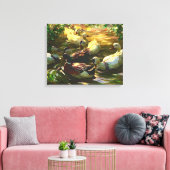 bruine en witte eenden in een hond canvas afdruk (Insitu (Woonkamer))