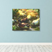 bruine en witte eenden in een hond canvas afdruk (Insitu (Houten vloer))