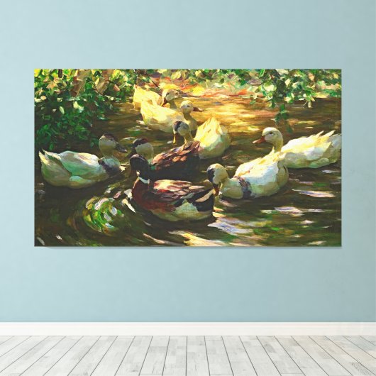  bruine en witte eenden in een hond canvas afdruk (Insitu (Houten vloer))