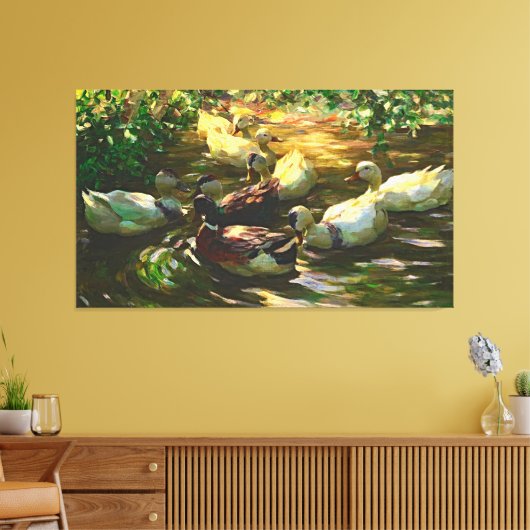  bruine en witte eenden in een hond canvas afdruk (Insitu (Woonkamer))