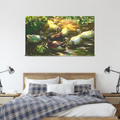  bruine en witte eenden in een hond canvas afdruk (Insitu (Slaapkamer))