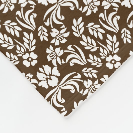 Bruine en witte Floral Damask Fleece Blanket (Hoek)