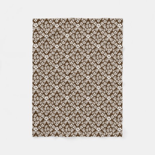 Bruine en witte Floral Damask Fleece Blanket (Voorkant)