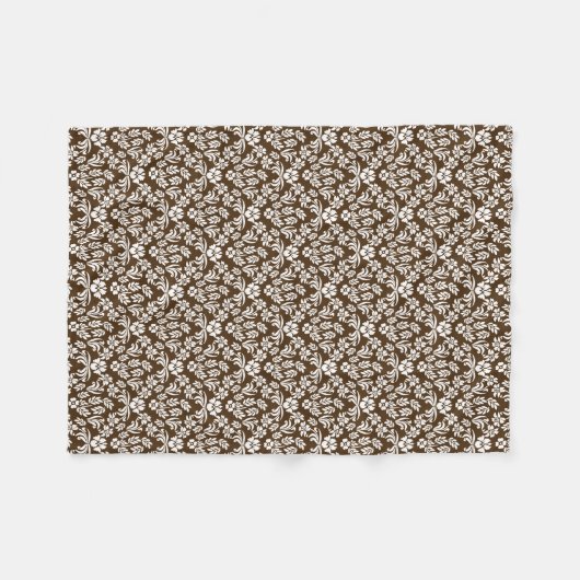 Bruine en witte Floral Damask Fleece Blanket Deken (Voorkant (Horizontaal))
