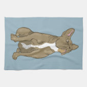 Bruine en witte Franse bulldog Theedoek (Horizontaal)