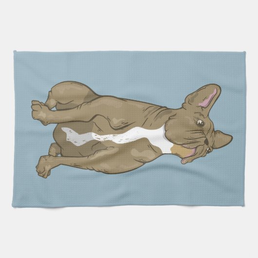 Bruine en witte Franse bulldog Theedoek (Horizontaal)