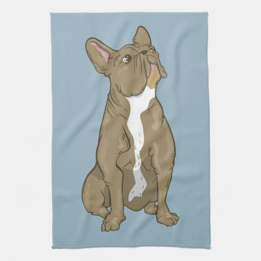 Bruine en witte Franse bulldog Theedoek (Verticaal)