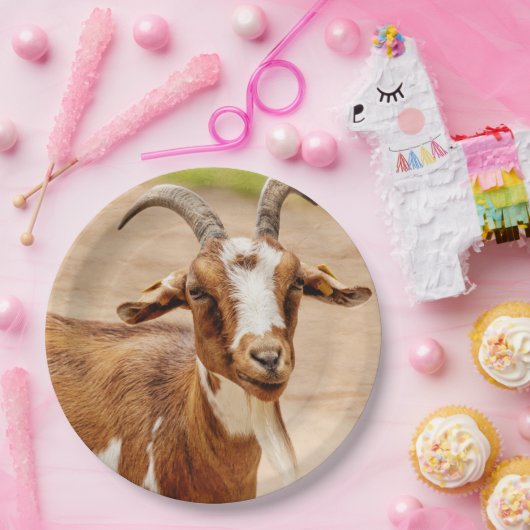Bruine en witte geit papieren bordje (Feest)