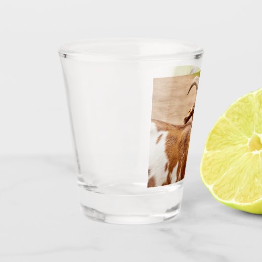 Bruine en witte geit shot glas (Links)