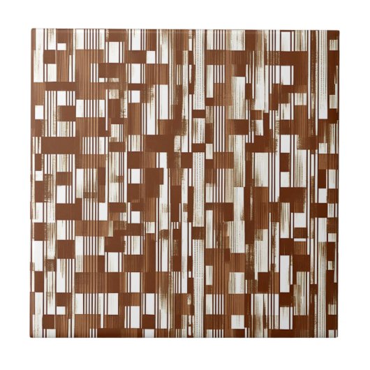 Bruine en witte geometrische geruite Tegel Tegeltje (Voorkant)