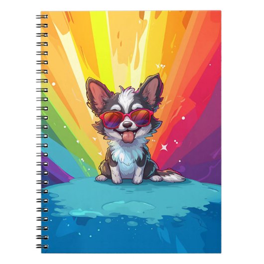 Bruine en witte hond die een zonnebril draagt notitieboek (Voorkant)