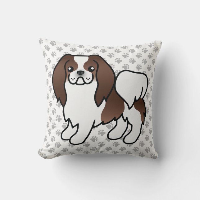 Bruine en witte Japanse Chin Cartoon-hond & poten Kussen (Voorkant)