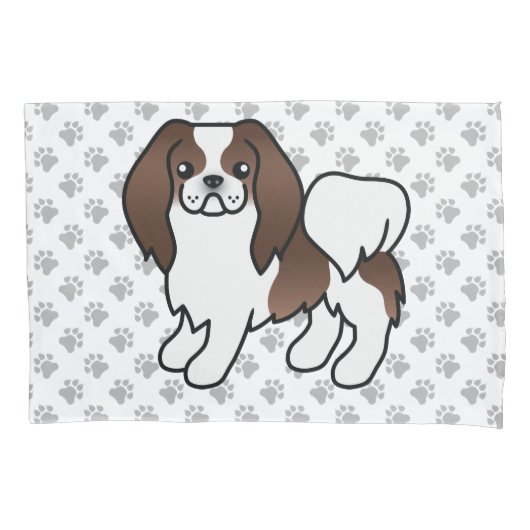Bruine en witte Japanse Chin Cartoon-hond & poten Kussensloop (Voorkant)
