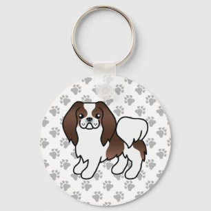 Bruine en witte Japanse Chin Cartoon-hond & poten Sleutelhanger