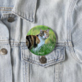 Bruine en witte kat ronde button 7,6 cm (In situ)