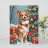 Bruine en witte kerst hond platte kerstkaart kaart (Staand voorkant)