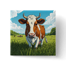 Bruine en witte koe die in een veld met gras staat