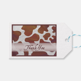 Bruine en witte Koe Spots Dank je Cadeaulabel