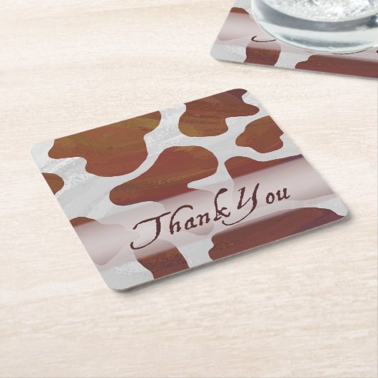 Bruine en witte Koe Spots Dank je Kartonnen Onderzetters (Schuin)