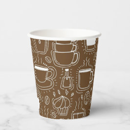 Bruine en witte koffiepot-feestbeker papieren bekers