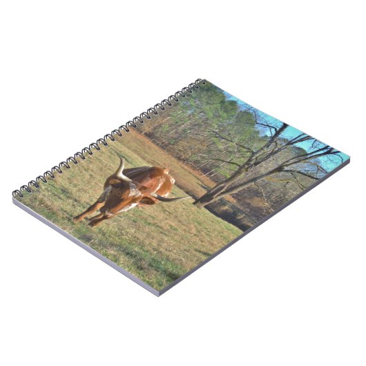 Bruine en witte Longhorn Bull Blue Sky Notitieboek (Linkerzijde)