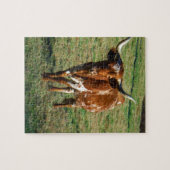Bruine en witte Longhorn Bull Legpuzzel (Horizontaal)