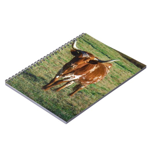 Bruine en witte Longhorn Bull Notitieboek (Linkerzijde)