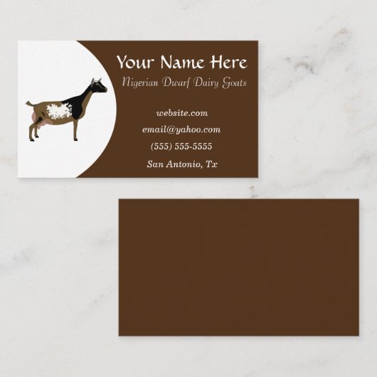 Bruine en witte Nigeriaanse dwarf Dairy Goat Visitekaartje (Voorkant / Achterkant)