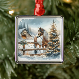 bruine en witte paarden feestelijke kerst metalen ornament