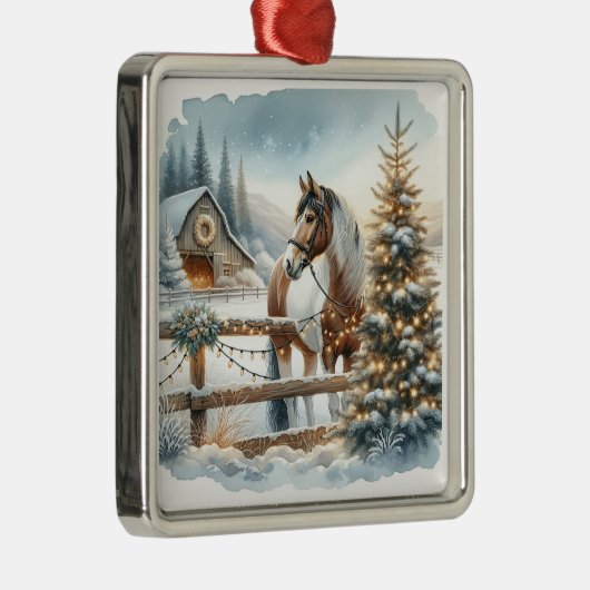  bruine en witte paarden feestelijke kerst metalen ornament (Rechts)