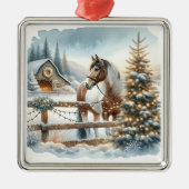  bruine en witte paarden feestelijke kerst metalen ornament (Voorkant)