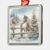  bruine en witte paarden feestelijke kerst metalen ornament (Links)