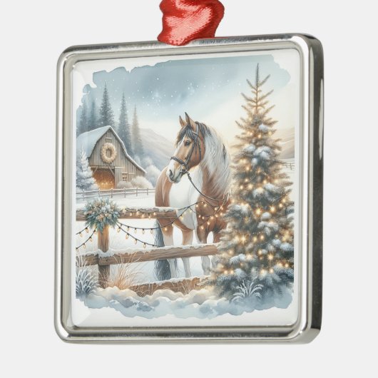  bruine en witte paarden feestelijke kerst metalen ornament (Links)