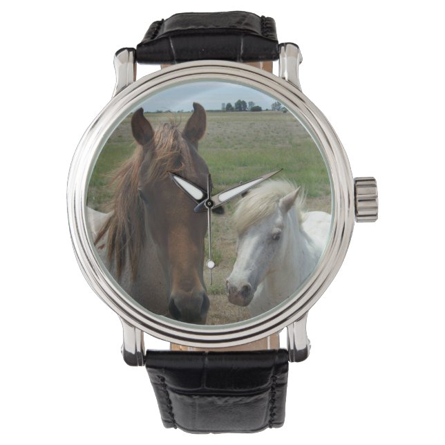 bruine en witte paarden, horloge (Voorkant)
