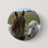 bruine en witte paarden, ronde button 5,7 cm (Voorkant)