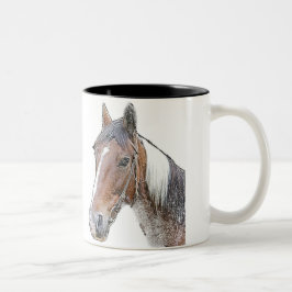 Bruine en witte paarden tweekleurige koffiemok