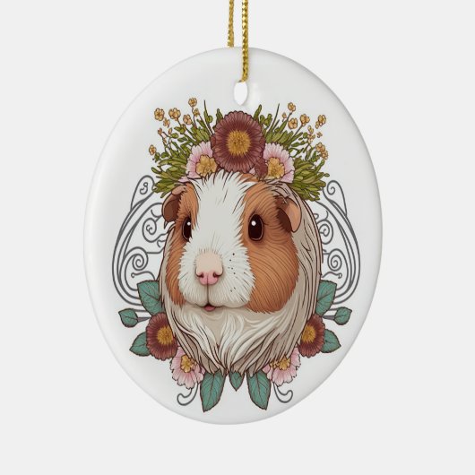 Bruine en witte parelhoen en bloemen keramische or keramisch ornament (Rechts)