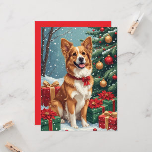 Bruine en witte platte kerstkaart voor honden kaart