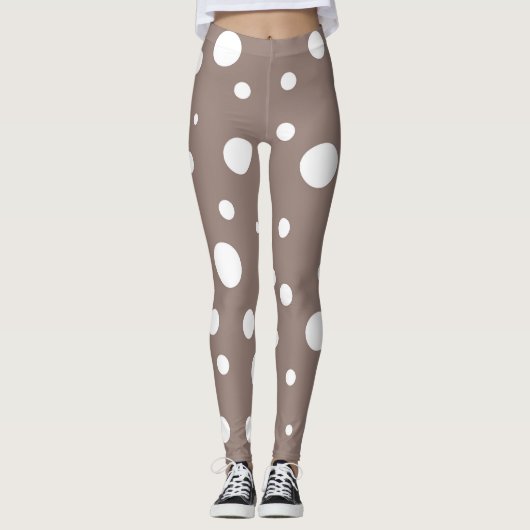 Bruine en witte pokadot leggings (Voorkant)