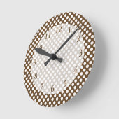 Bruine en witte pokadot ronde klok (Hoek)