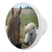 bruine en witte pony's, keramische knop (Rechts)