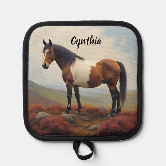 Bruine en witte Shetland Pony Pannenlap (Voorkant)