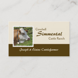 Bruine en witte Simmental-koe met cowbell Visitekaartje